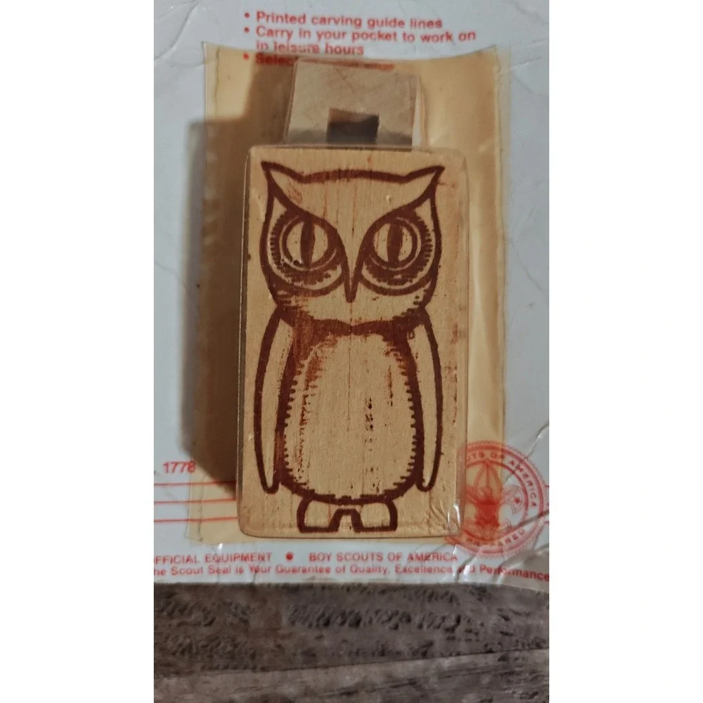 Vintage‎ Boy Scouts Of America Owl  Wooden Carving Set